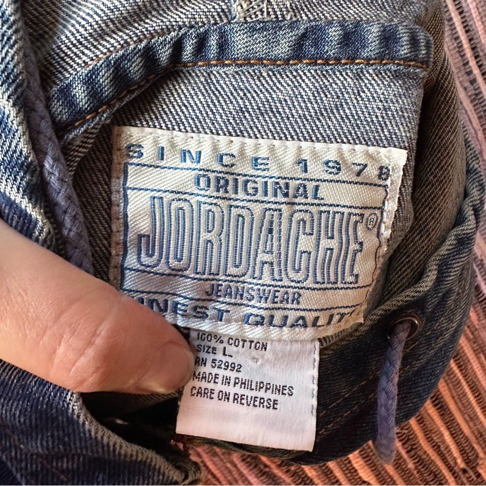 Vintage Jordache Denim Jacket Cinch waist L Hood 80’s 90’s Toggle - Picture 6 of 7